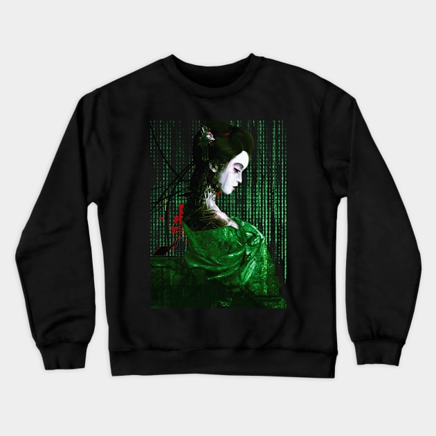 Cyborg Geisha Binary Code Matrix Crewneck Sweatshirt by OWLvision33